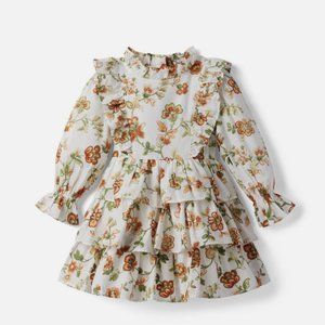 Janie and Jack Girls' Floral Tiered Ruffle Dress LongSleeve Sz 6